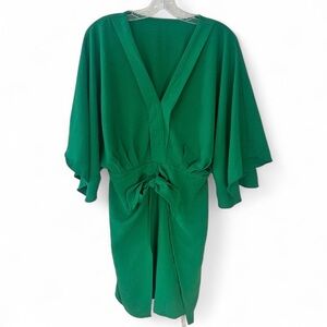 Cupshe Shamrock Green Kimono Sleeve Surplice Mini Dress Size M NWT